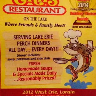 he menu for the restaurant