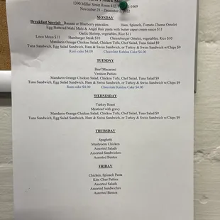 Menu for November 28 to December 2