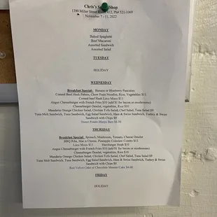 Menu for November 7 to 11, 2022