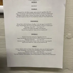 Menu for December 26 to December 30