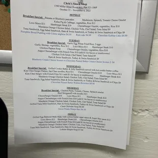 Menu for October 31 to November 4, 2022