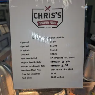  menu for the restaurant