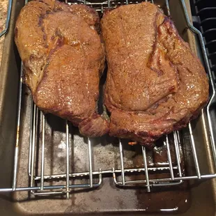 Black Angus Ribeye&apos;s are done.