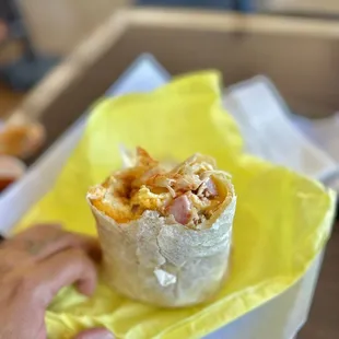 Ham, egg, cheese, hash browns.