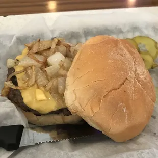 Cheeseburger with Fried Onions $3.50