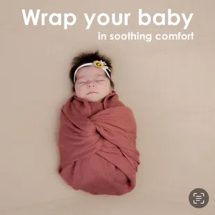 Baby in swaddle blanket with infographics for Amazon and forevernook.com