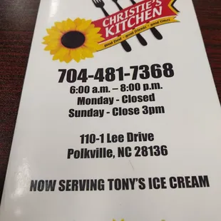 the menu for the restaurant