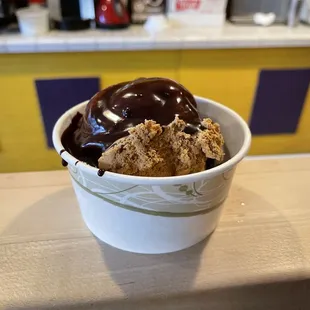 Burnt Sugar ice cream with hot fudge. One of my most favorite things on the planet!