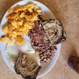 Cornbread and hash breakfast
