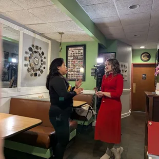 Christine being interviewed on Christmas for news segment