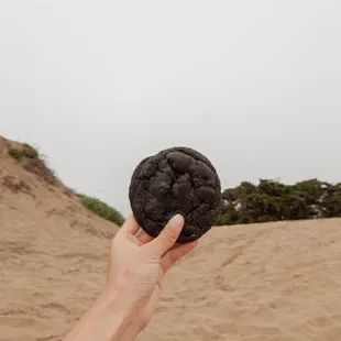 Organic black sesame oreo cookie