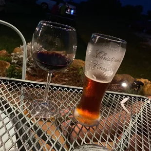 two glasses of wine on a table