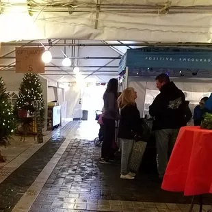 Courtyard, tree decoration, and food vendors