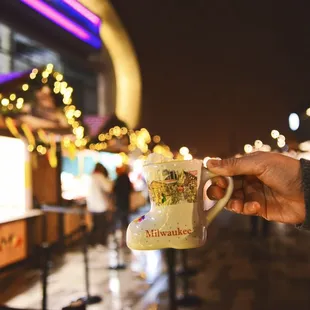Hot chocolate in a souvenir mug
