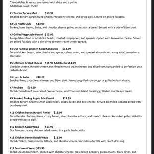 Sandwiches &amp; Wraps Menu