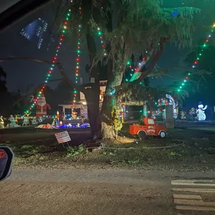 Wood and cardboard decorations were the staple at each home