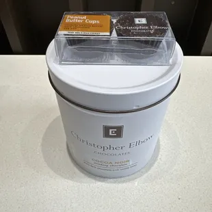 Dark chocolate peanut butter cups and cocoa noir drinking chocolate.