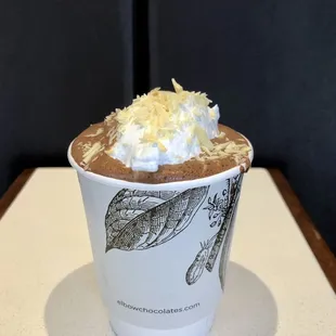 Passion Fruit Drinking Chocolate with milk and whipped marshmallow