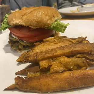 Vegetarian Veggie Burger w/ Roasted sweet potato wedges at Christopher's In West Virginia