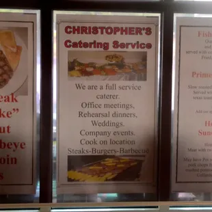 A list of thing the restaurant offers.