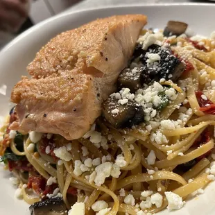 Mediterranean Pasta with Grilled Salmon