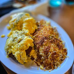 Hash browns, eggs, sausage and bacon!
