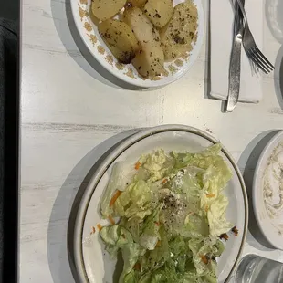 Lemon potatoes and salad