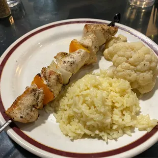 Chicken Kabob plate. All entrees come with a greek salad too.