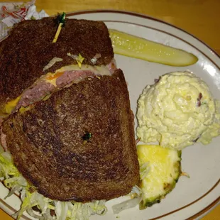 The Reuben was sooo good. And the potato salad had mayo and mustard. Really good! Our waiter Caesar was great.