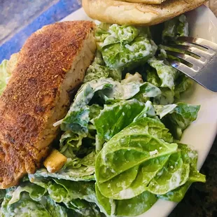 Blackened Wild Alaskan Sockeye Salmon Caesar Salad! Yum!