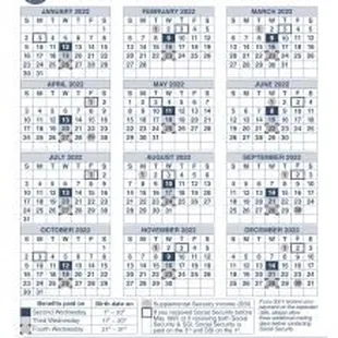 ows a calendar of social security benefits