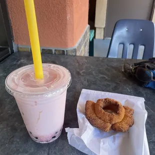 Strawberry Boba and Old Fashioned Donut
