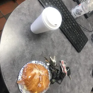 Croissant sandwich with eggs bacon ham &amp; cheese . Full of flavor and at a great cost.. definitely  have my business