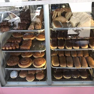 a display case full of donuts