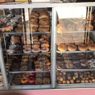 a display case full of donuts