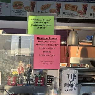 new business hours and for christmas eve