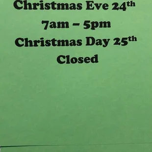 Updated hours for Christmas!