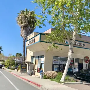 the outside of a donut shop