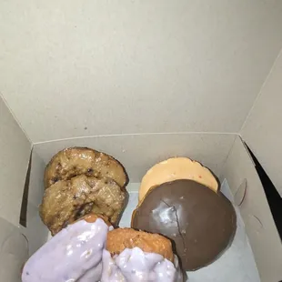 Glazed Blueberry cake, frosted blueberry buttermilk, peach cake, Chocolate Bavarian cream