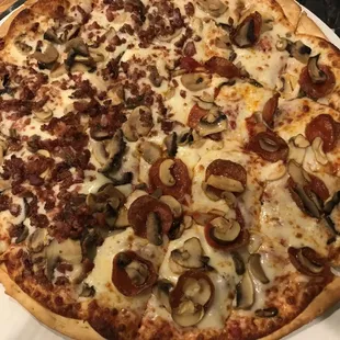 Mushrooms and half pepperoni/bacon