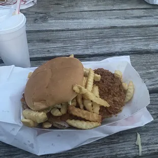 a burger and french fries