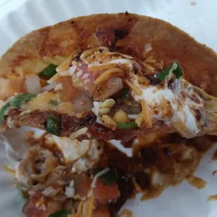 Fully loaded potato taco to shake off winter blues! Hits home with deliciousness! Yum!