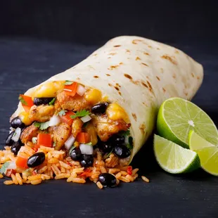 a burrito with rice and vegetables