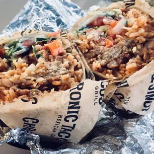 Carnitas burrito halved