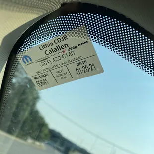 Oil change sticker