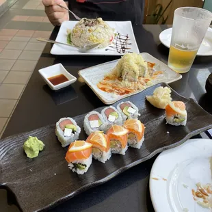 Seafood fried rice, Honey Crunchy roll, 49er Roll, Philly Roll sushi