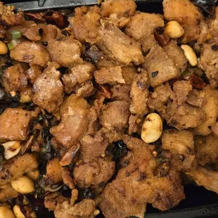 Dry spicy chicken w chili pepper and peanut