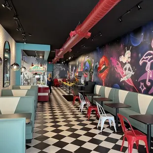 Unique atmosphere, 50's cafe with modern references.