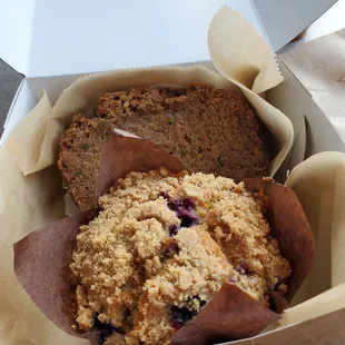 Zucchini bread and Blueberry muffin
