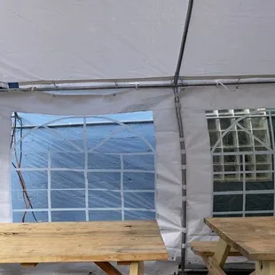 Some covered, heating seating